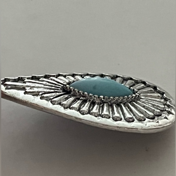 Costume Earrings silver metal and blue stone coastal boho dangling teardrop - Picture 7 of 8